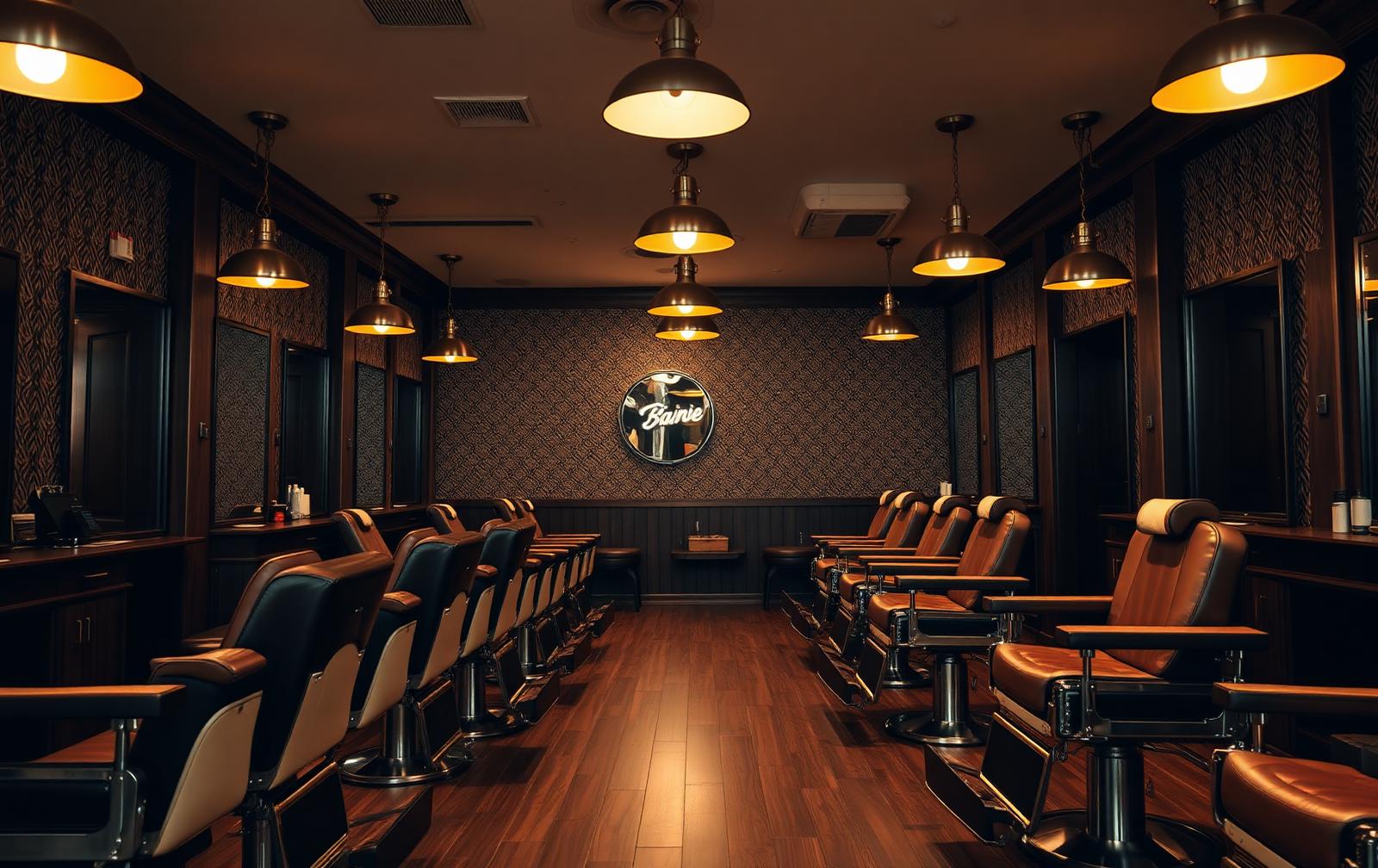 Interior of the Noir & Crown studio with leather chairs and brass lighting