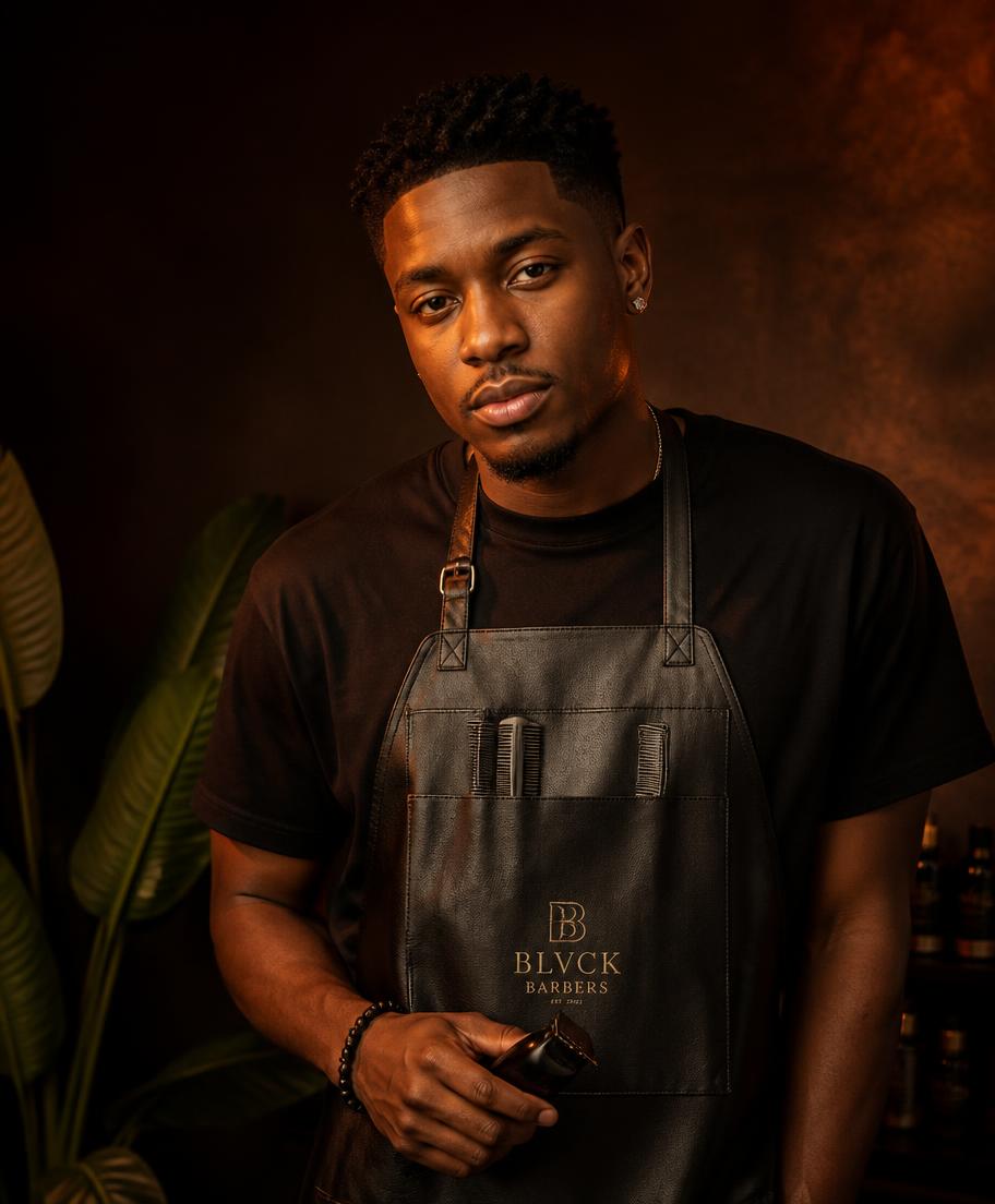 Portrait of David Okoro, Senior Barber at Noir & Crown Abuja